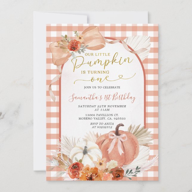 Invitación Naranja Nuestra calabaza se está volviendo un cump (Anverso)