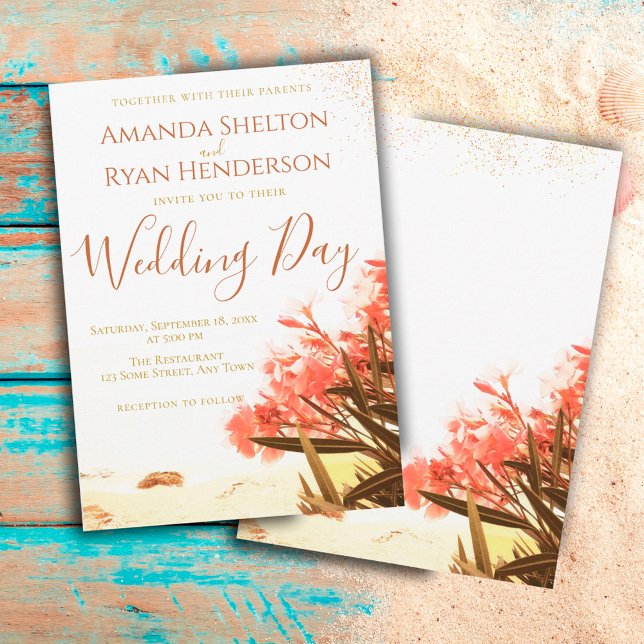 Invitación Naranja Oleander Flores en la boda de la playa (Subido por el creador)