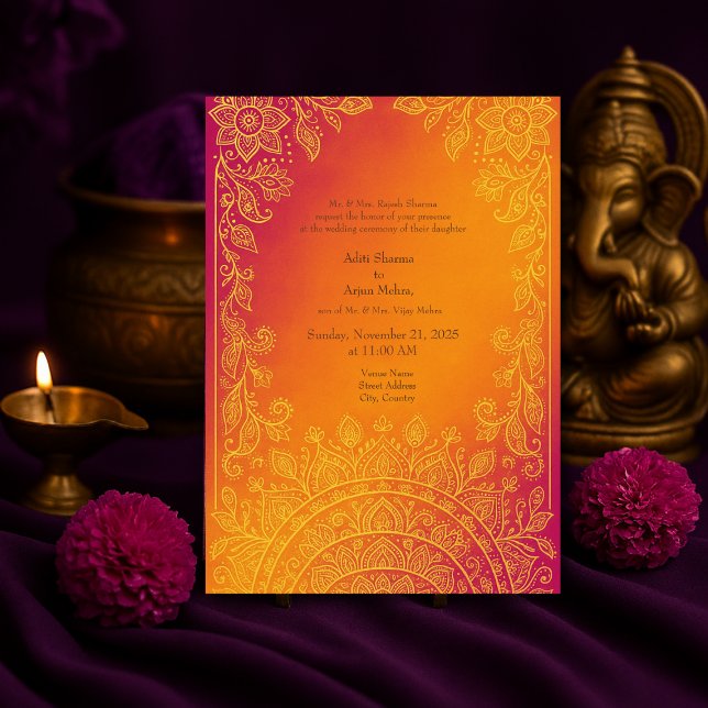 Invitación naranja oriental amarillo Sunset Mandala Boda (Subido por el creador)