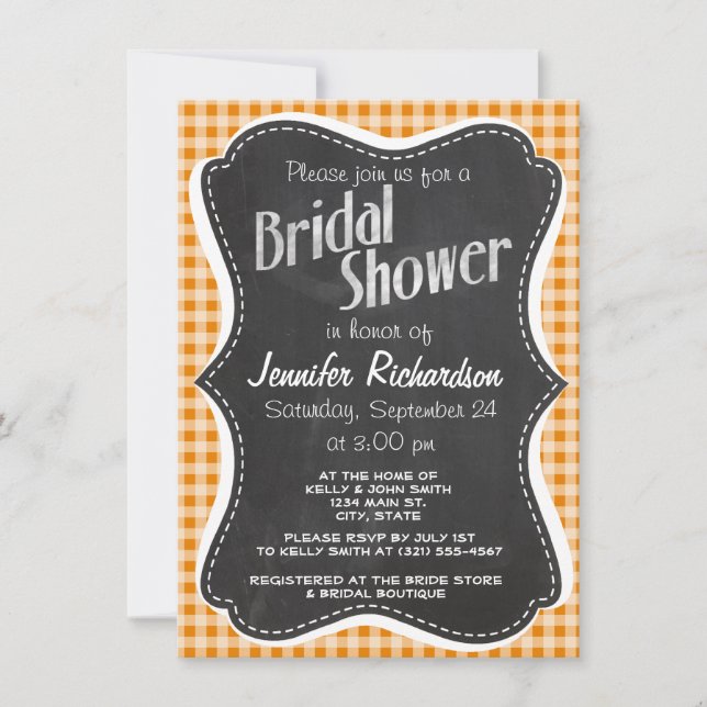 Invitación Naranja oscuro Gingham; Chalkboard (Anverso)