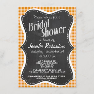Invitación Naranja oscuro Gingham; Chalkboard