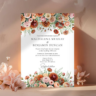 Invitación Naranja oxidada Sage Green Cream Flowers Fall Wedd