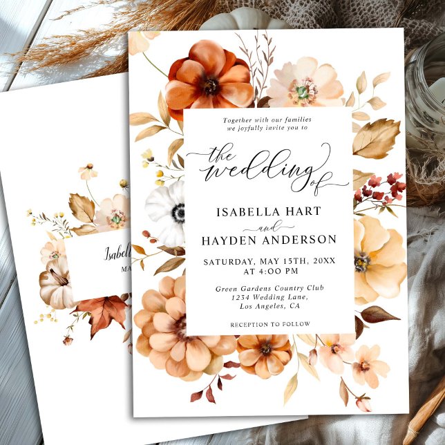 Invitación Naranja oxidada Terracotta Fall Floral Boho Boda (Subido por el creador)