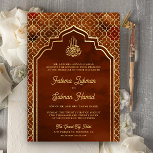 Invitación Naranja oxidado dorado Arco marroquí Boda musulman