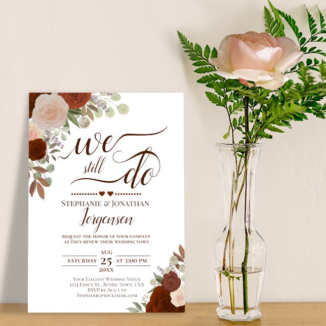 Invitación Naranja oxidado Floral, todavía prometemos renovac (Subido por el creador)