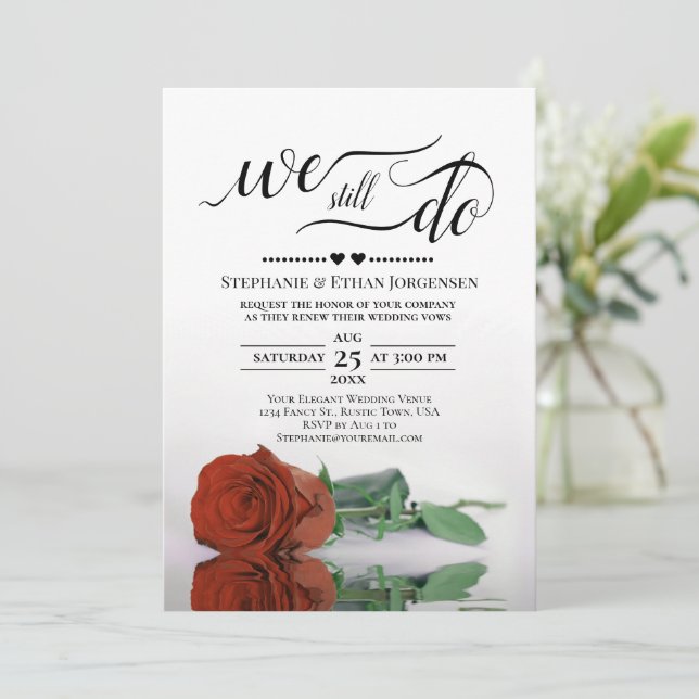 Invitación Naranja oxidado Rosa, todavía hacemos un voto Boda (Anverso de pie)