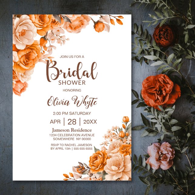 Invitación Naranja País Rosa Floral Bridal Shower (Subido por el creador)