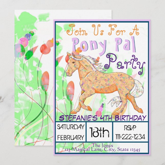 Invitación Naranja Palomino Cumpleaños II (flores dulces past (Anverso / Reverso)