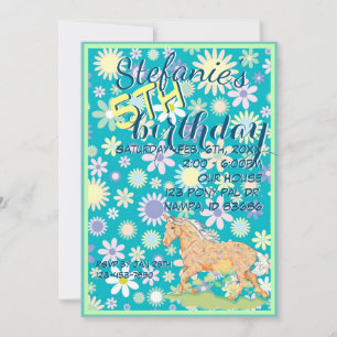 Invitación Naranja Palomino Cumpleaños III (flores/verde azul