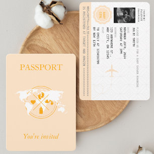 Invitación Naranja Pasaporte Chica de Viajes Baby Shower Worl