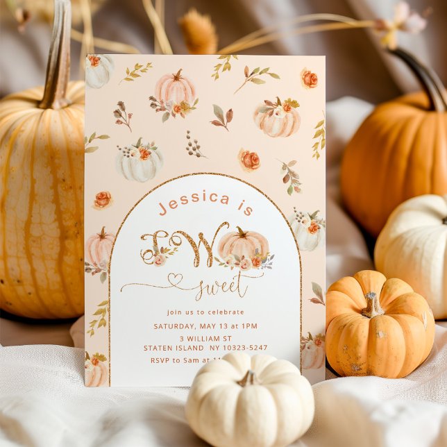 Invitación Naranja Pastel oro calabaza pequeña 2º cumpleaños (Subido por el creador)