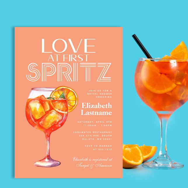 Invitación Naranja Peach Aperol Spritz Bridal Shower (Subido por el creador)