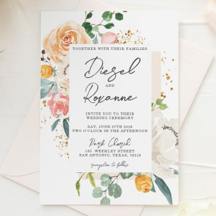 Invitación Naranja Peach Floral Boda