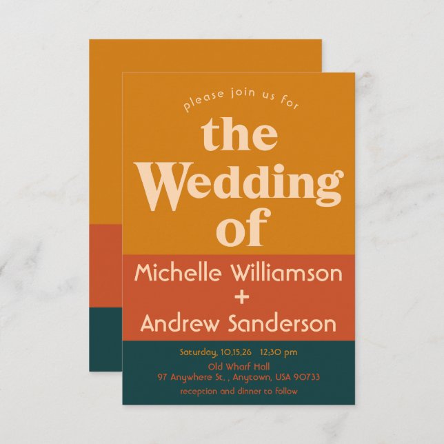 Invitación Naranja Peacock Retro moderno 3.5x5 (Anverso / Reverso)