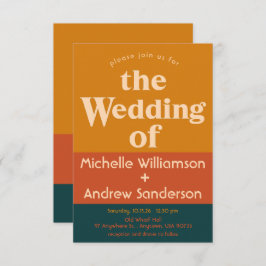 Invitación Naranja Peacock Retro moderno 3.5x5