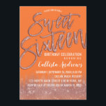 Invitación Naranja Peel Rosa Oro Purpurina Tipografía Dulce 1<br><div class="desc">Esta moderna y jovial invitación Sweet 16 es el diseño perfecto para la moda y el chica de cumpleaños moderno. Cuenta con una secuencia de purpurina brillante de oro rosa impreso en bonito y glamoroso y gradiente de color oscuro de piel naranja. También muestra la tipografía de pinceles de rosa...</div>