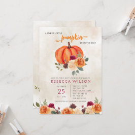 Invitación Naranja Pequeña Calabaza Género Baby Shower neutra