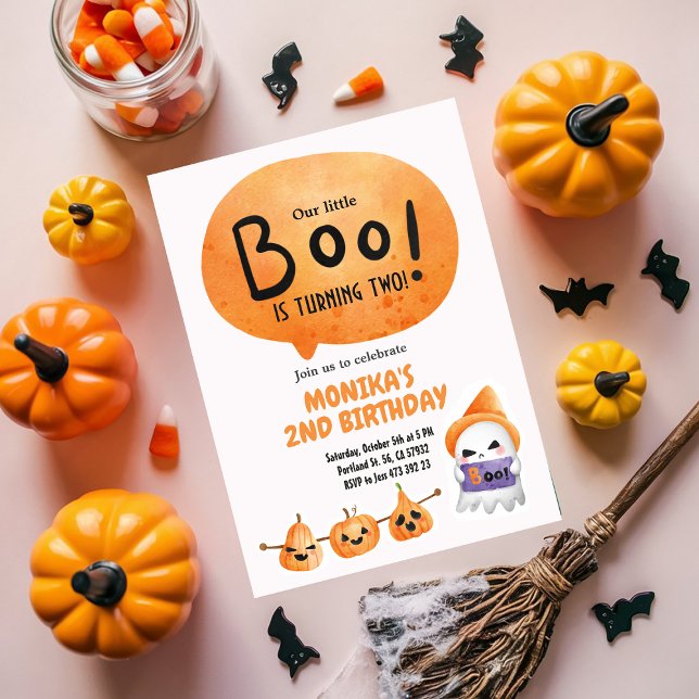 Invitación Naranja Pequeño Boo Dos Fantasma Cumpleaños (Subido por el creador)