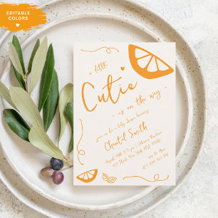 Invitación Naranja Pequeño Cutie Mano Dibujar Citrus Baby Sho