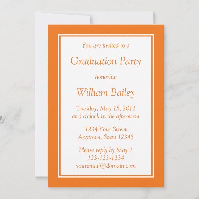 Invitación Naranja Personalizada de Tamaño Mediano (Anverso)