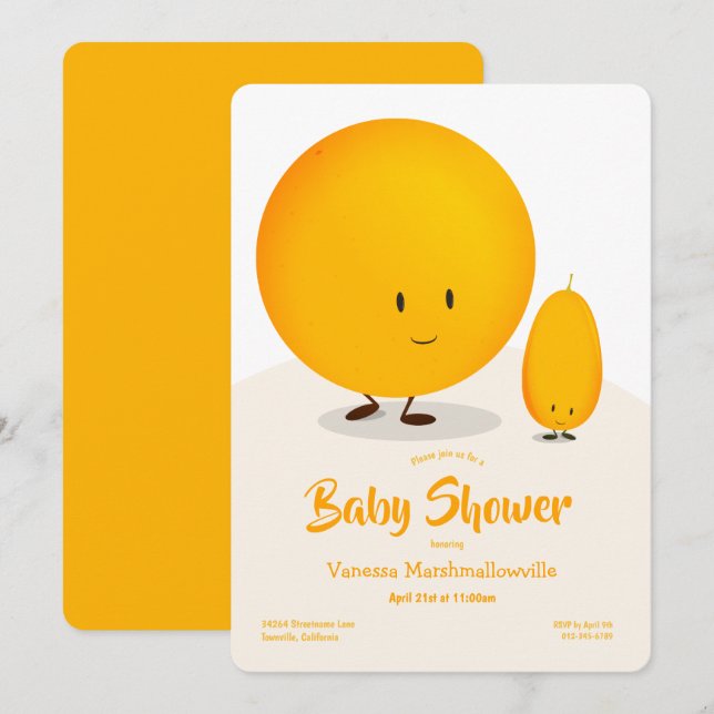 Invitación Naranja personalizado White Kumquat Fruit Baby Sho (Anverso / Reverso)
