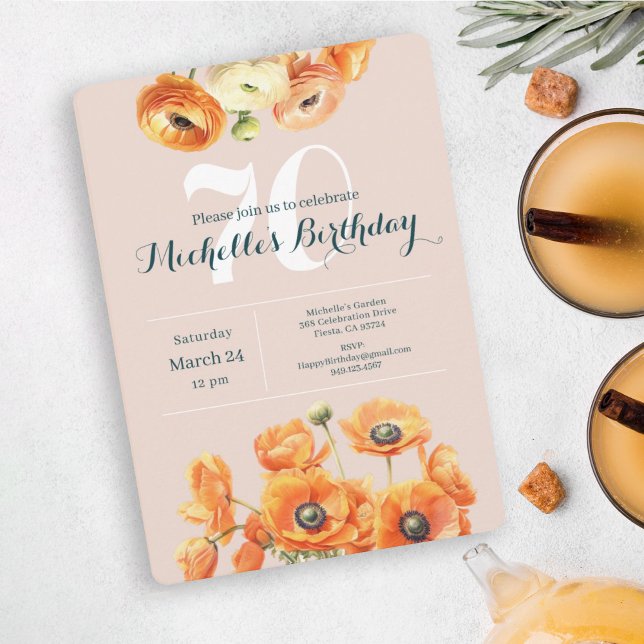 Invitación Naranja Pink Garden Floral 70 cumpleaños (Subido por el creador)