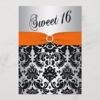 Invitación Naranja, plata, damasco negro dulce 16 invitacione