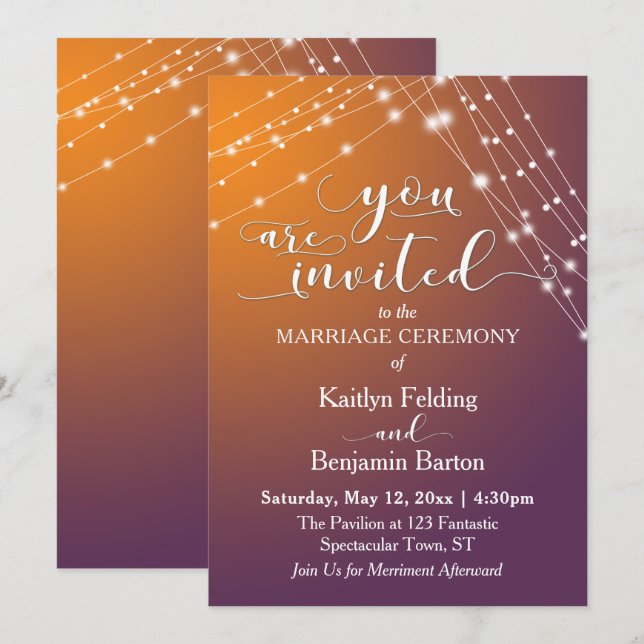 Invitación Naranja Plum Ombre y Boda de cadenas ligeras (Anverso / Reverso)