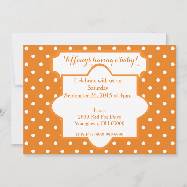Invitación Naranja Polka hace Baby Shower (Anverso)