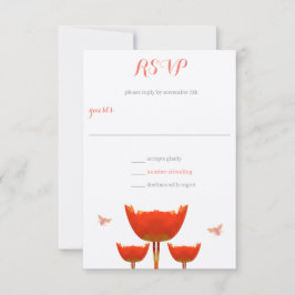 Invitación Naranja Poppies & Bumble Bees Wedding RSVP