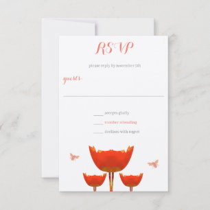 Invitación Naranja Poppies & Bumble Bees Wedding RSVP