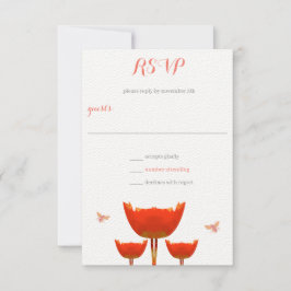 Invitación Naranja Poppies & Bumble Bees Wedding RSVP