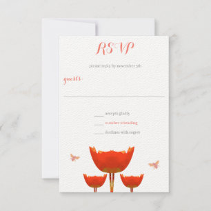 Invitación Naranja Poppies & Bumble Bees Wedding RSVP