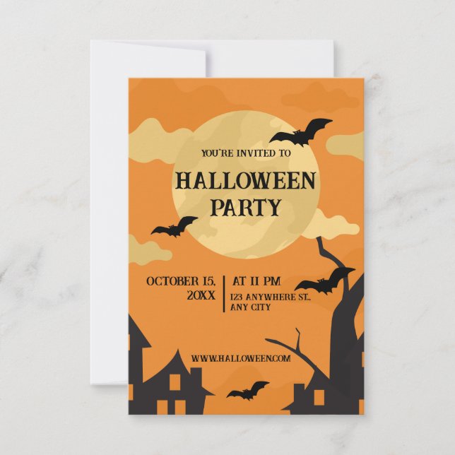 Invitación Naranja Poster de Halloween (Anverso)