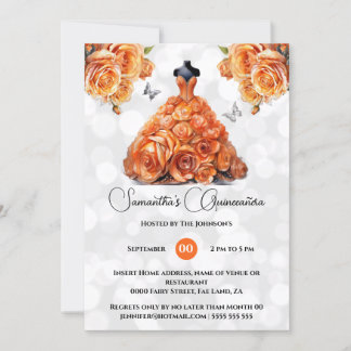 Invitación Naranja princesa Quinceañera rosas de baile
