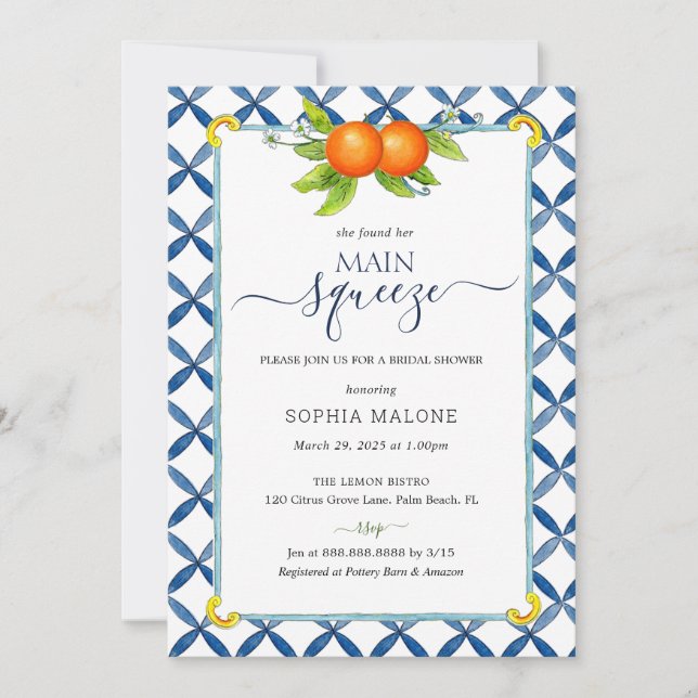 Invitación Naranja principal de presión ducha de novia Invita (Anverso)