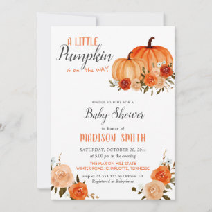Invitación Naranja Pumpkins Autumn   BABY SHOWER