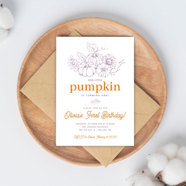 Invitación Naranja Purple Burlap Pequeña Calabaza Primer cump (Subido por el creador)