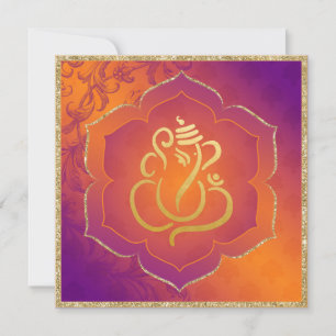 Invitación Naranja Purple Damask Gold Ganesh Boda indio