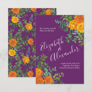 Invitación Naranja Purple Plum Peony Rosa Boda Guardar fecha