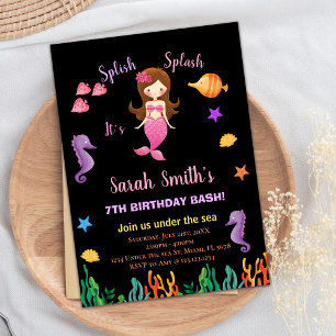 Invitación Naranja púrpura bajo el mar pequeña sirena