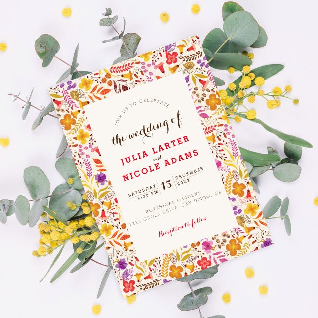 Invitación Naranja púrpura Boho Boda de floración silvestre (Subido por el creador)