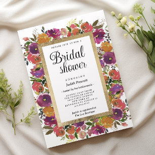 Invitación Naranja púrpura botánico floral rosa Ducha de novi