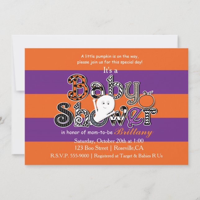 Invitación naranja púrpura de la ducha del bebé de (Anverso)