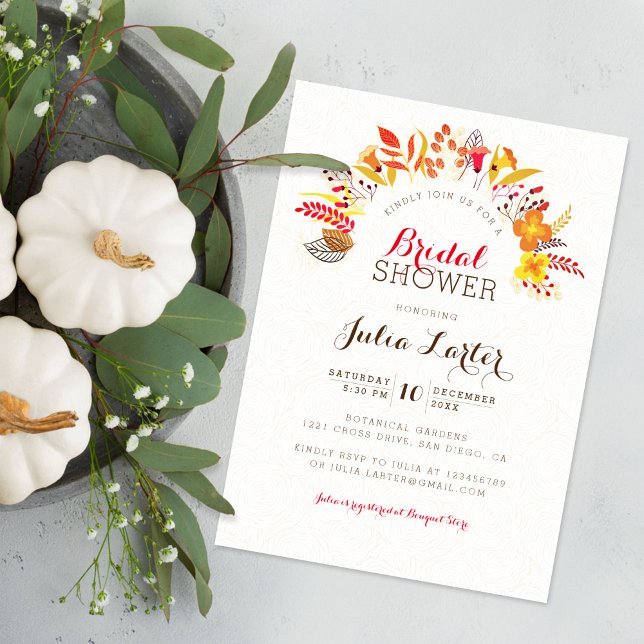 Invitación Naranja púrpura Flor silvestre Foliage Bridal Show (Subido por el creador)