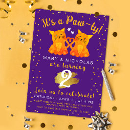 Invitación Naranja púrpura gemelo amigo Fiesta conjunto de Ki