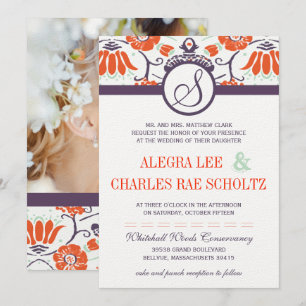 Invitación Naranja púrpura Persimmon y Boda Mint Paisley