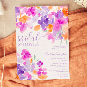 Invitación Naranja púrpura romántico pastel ducha de novia fl