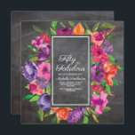 Invitación Naranja Púrpura Rosa Floral Chalkboard 50 cumpleañ<br><div class="desc">Coloridas flores de color rosa botánico, naranja y color morado sobre pizarra negra invitada por fiesta de cumpleaños número 50. El texto, el tipo de letra, el tamaño del tipo de letra y el color son completamente personalizables, por lo que esta tarjeta se puede diseñar de manera que se adapte...</div>