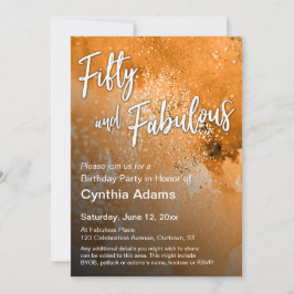 Invitación Naranja Purpurina de acuarela 50 y fabuloso